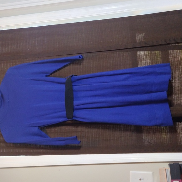 Blue Cowl Neck Sweater Dress with Black Belt - Picture 9 of 9